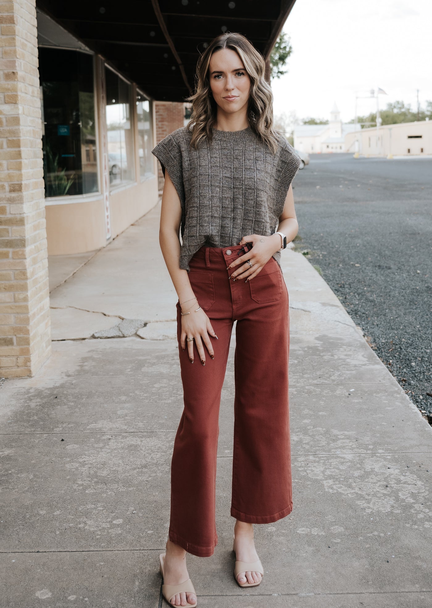 Dark Burgundy Patch Pocket Wide Leg Jean BP433J