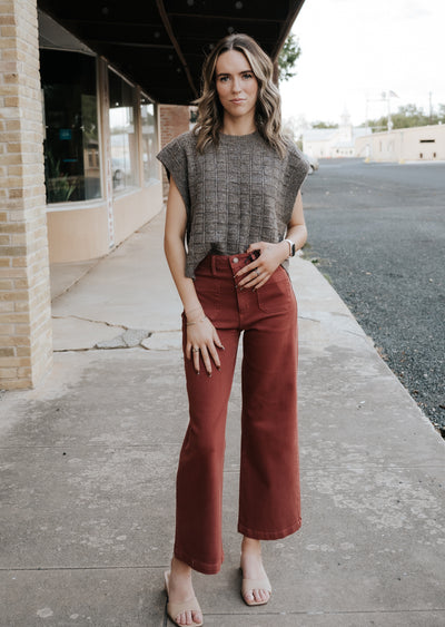 Dark Burgundy Patch Pocket Wide Leg Jean BP433J