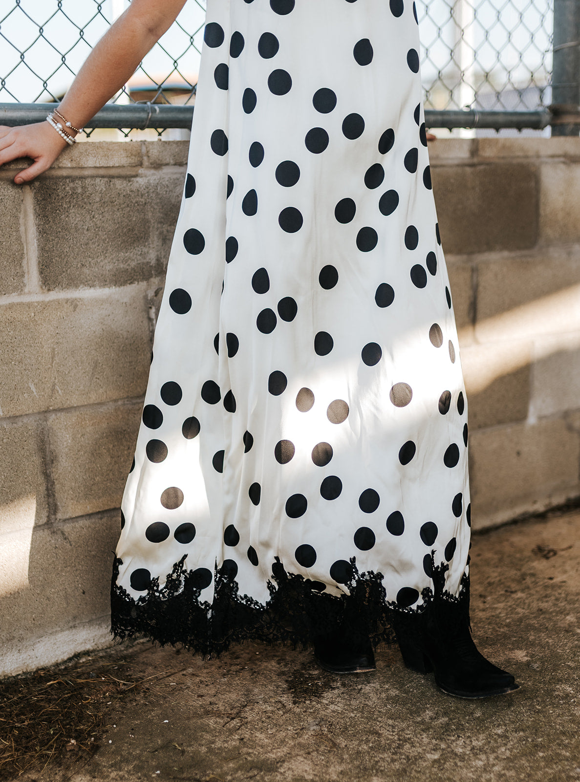 Polka Dot Lace Trim Halter Maxi Dress CD07347