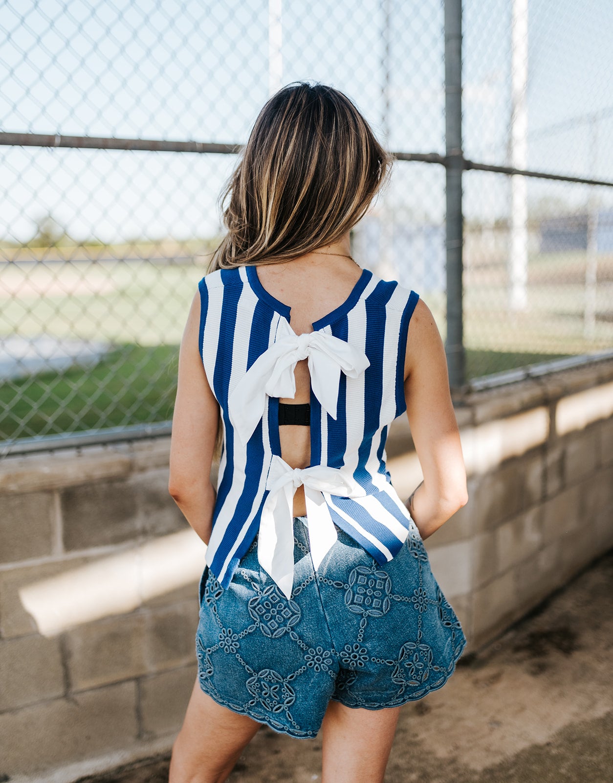 Blue Striped Tie Back Sweater Vest CSW17942