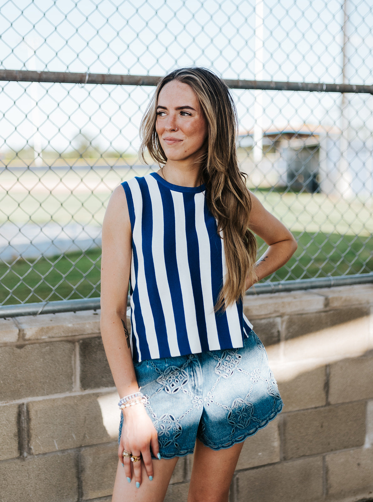 Blue Striped Tie Back Sweater Vest CSW17942