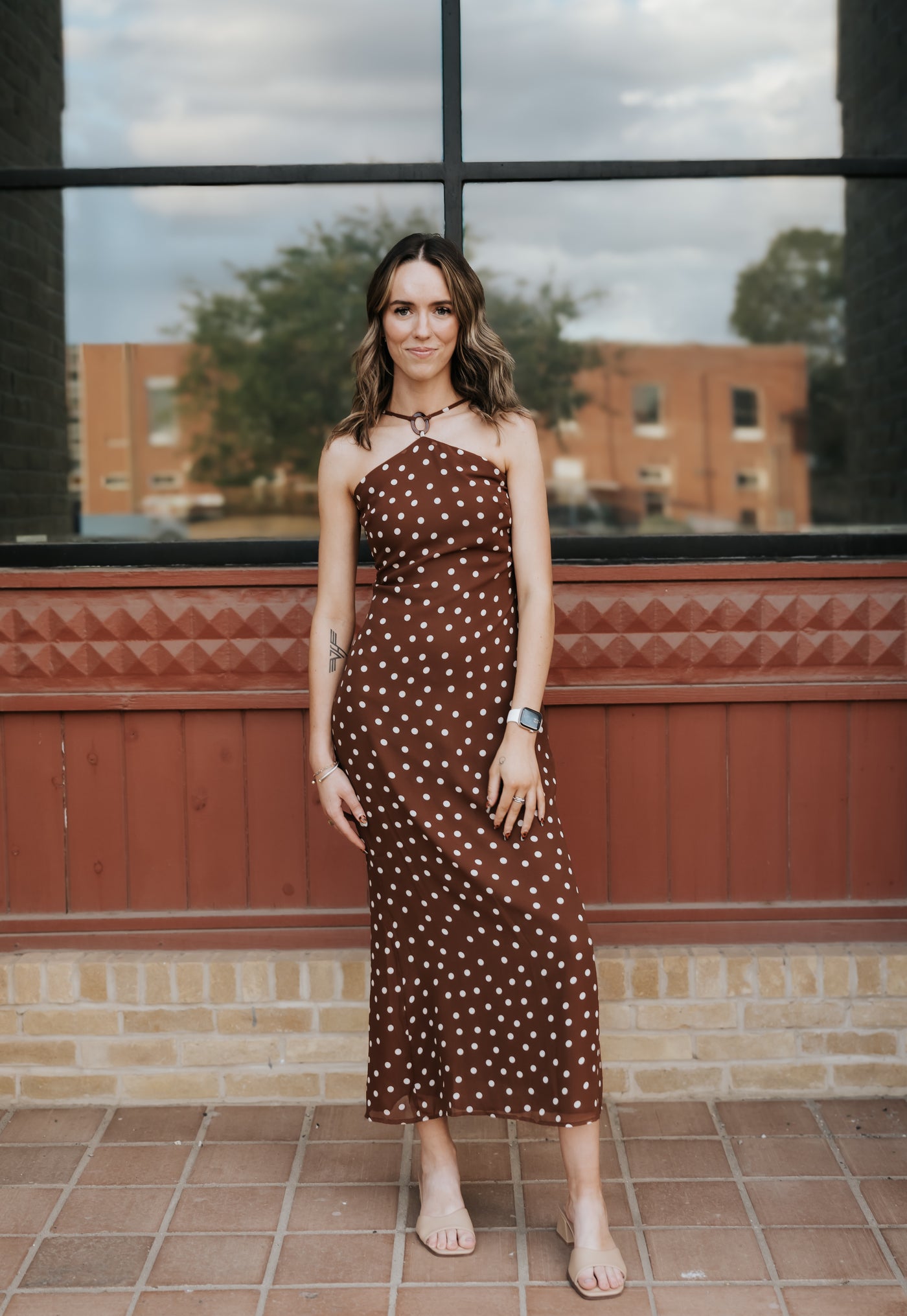 Brown Jane Polka Dot Midi Dress PCD699