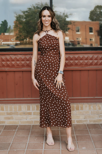 Brown Jane Polka Dot Midi Dress PCD699