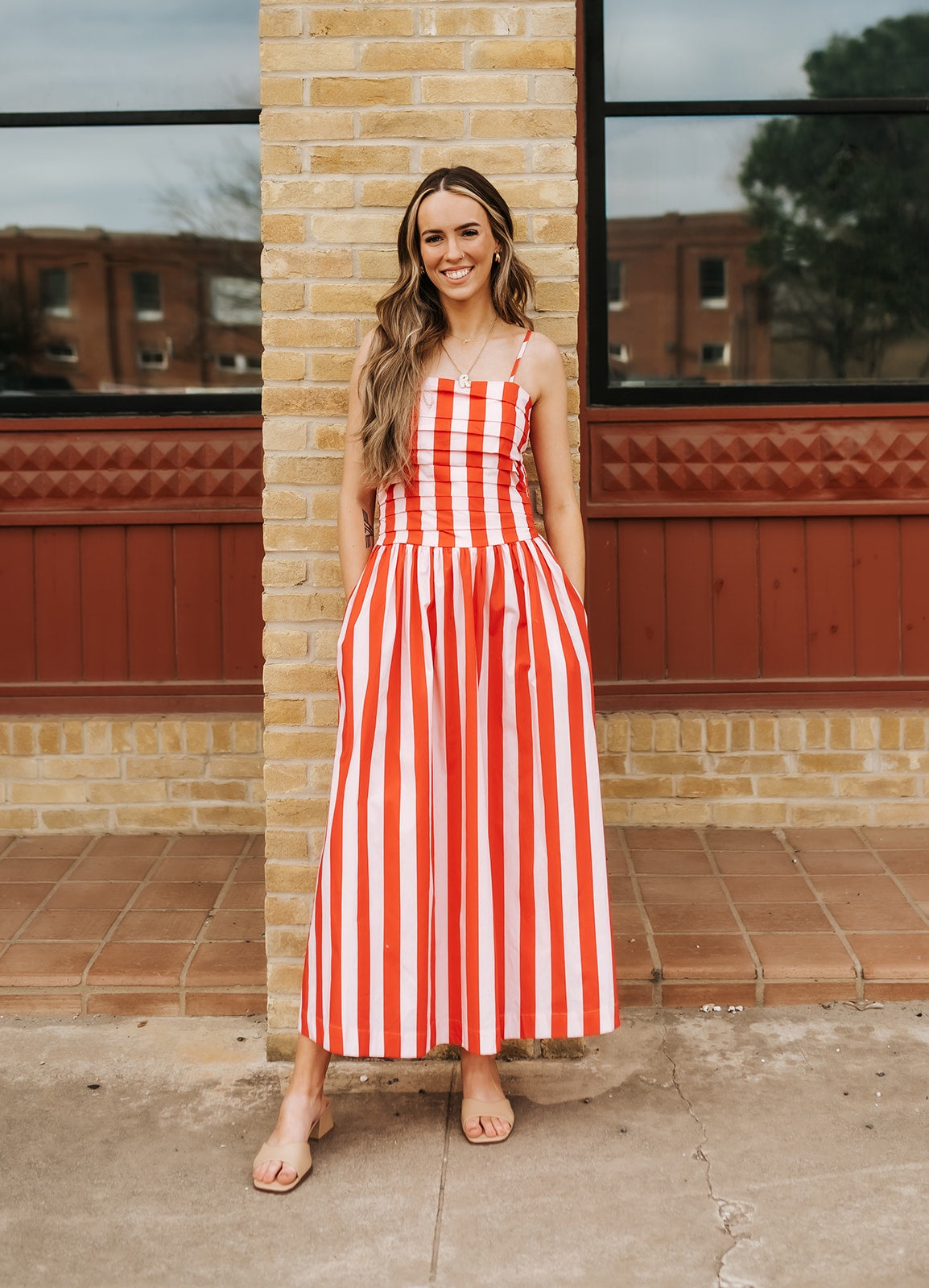 Pink Stripe Smocked Midi Dress CD06770