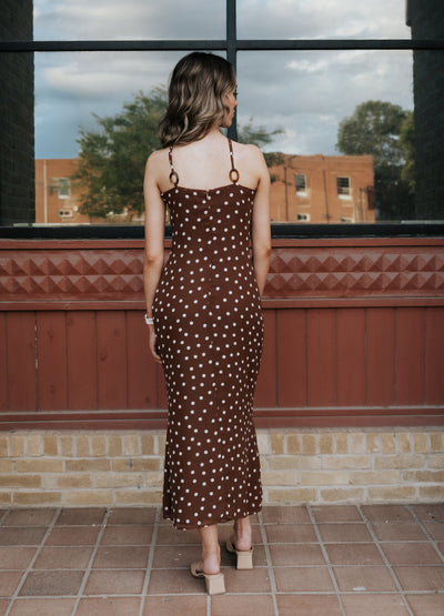 Brown Jane Polka Dot Midi Dress PCD699
