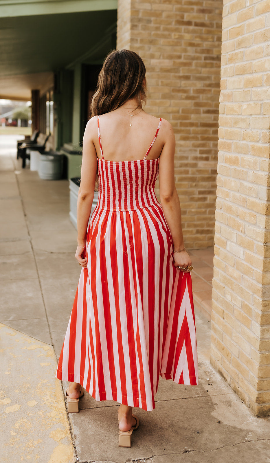 Pink Stripe Smocked Midi Dress CD06770