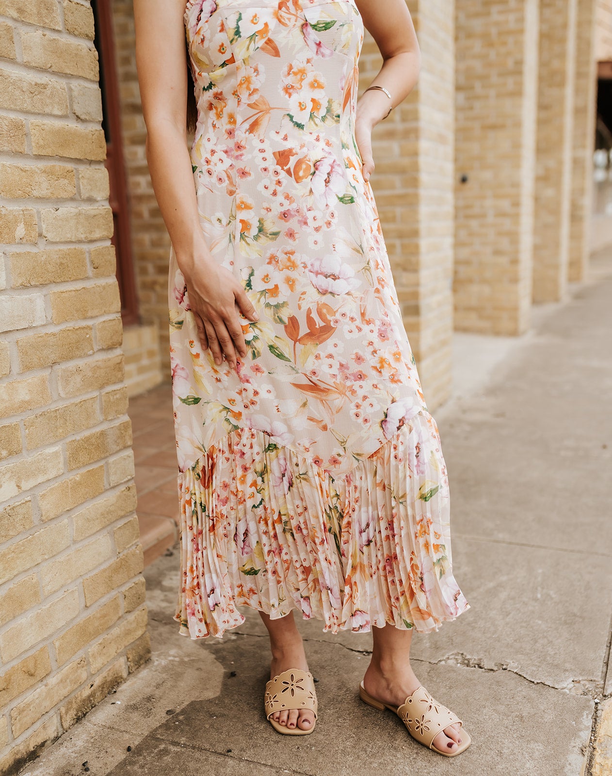 Natural/Fuchsia Spaghetti Strap Midi Dress I-73782WL-TMV