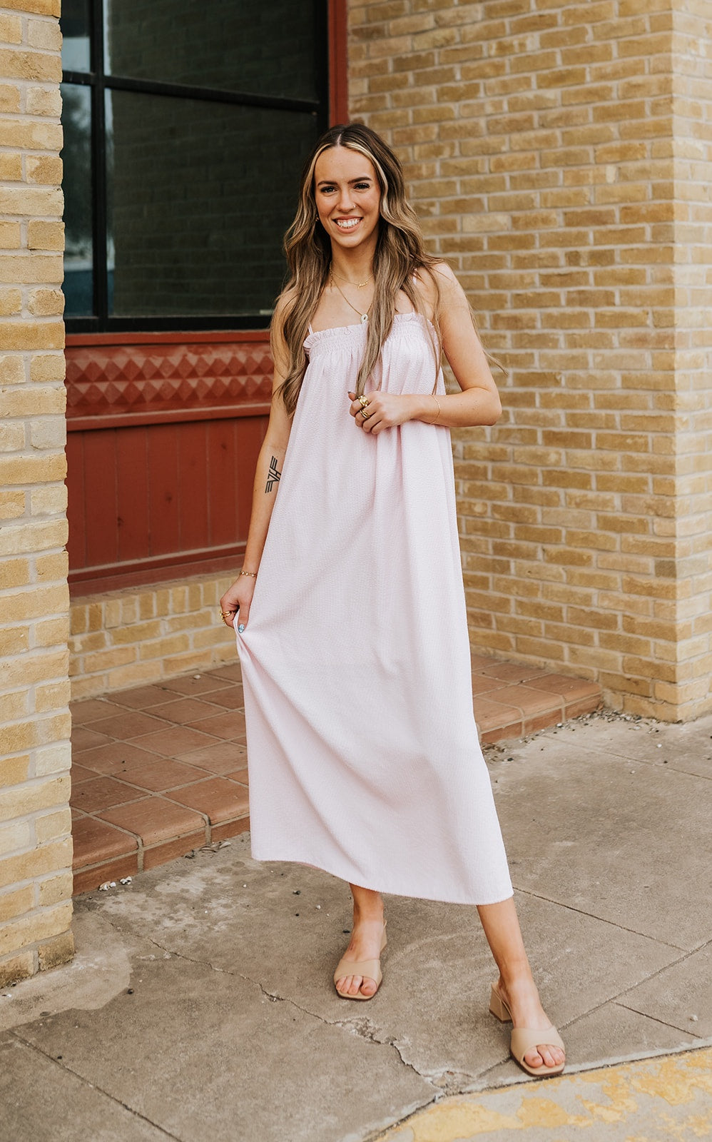 Blush/Pink Striped Sleeveless Midi Dress WL25-12509