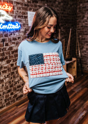 Blue USA American Flag Short Sleeve T-Shirt