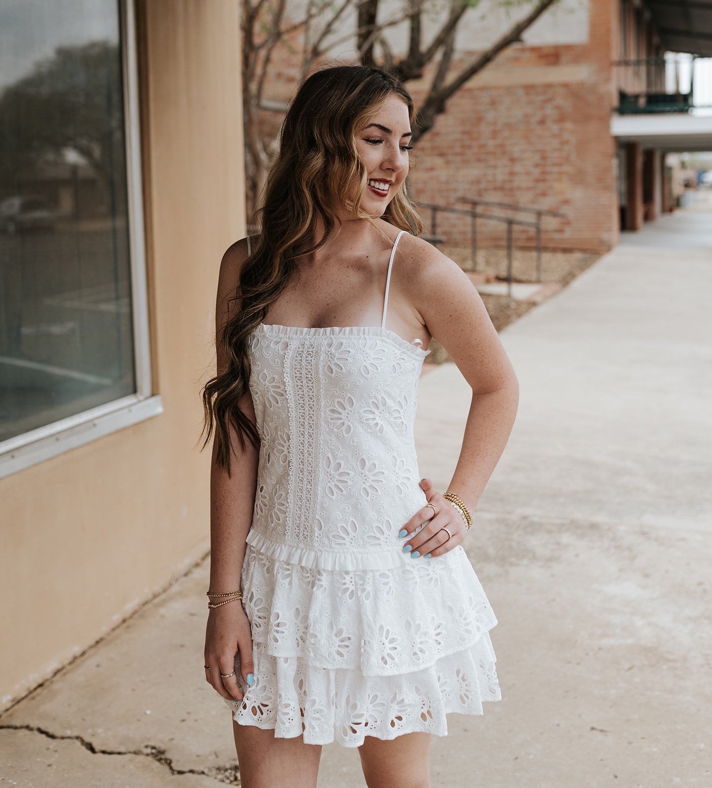 Floral Eyelet Tiered Mini Dress IDA1012