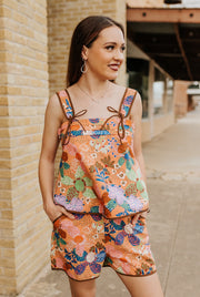 Coral Floral Tie Shoulder Top & Shorts Set MPST4660