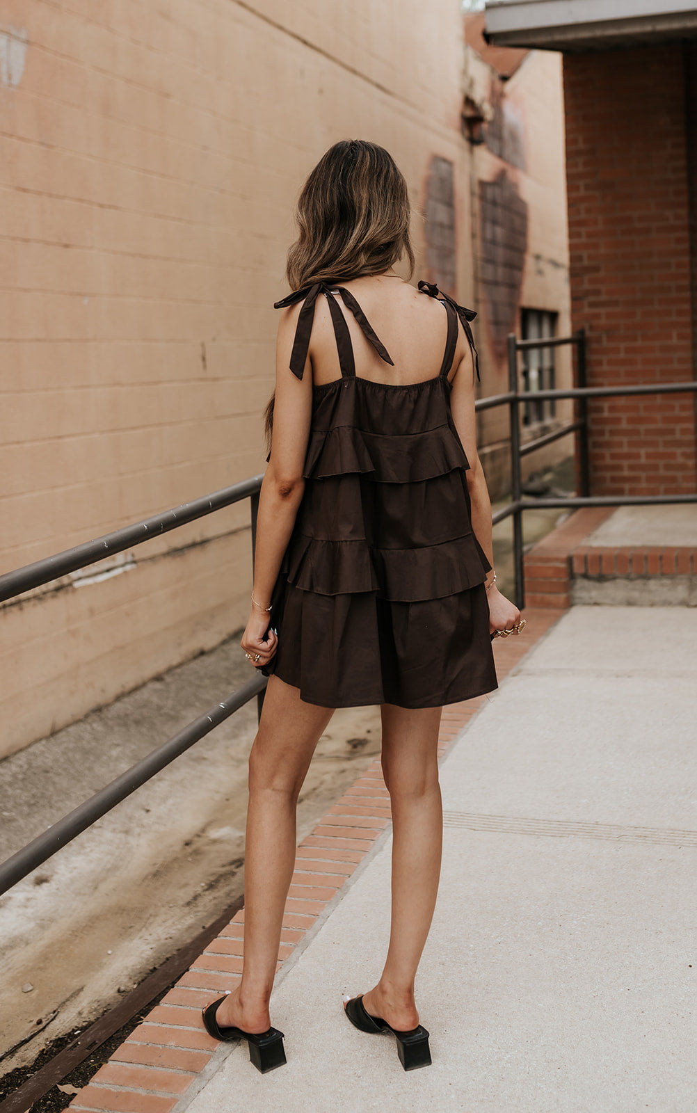 Dark Brown Ruffle Detail Sleeveless Mini Dress BD1371