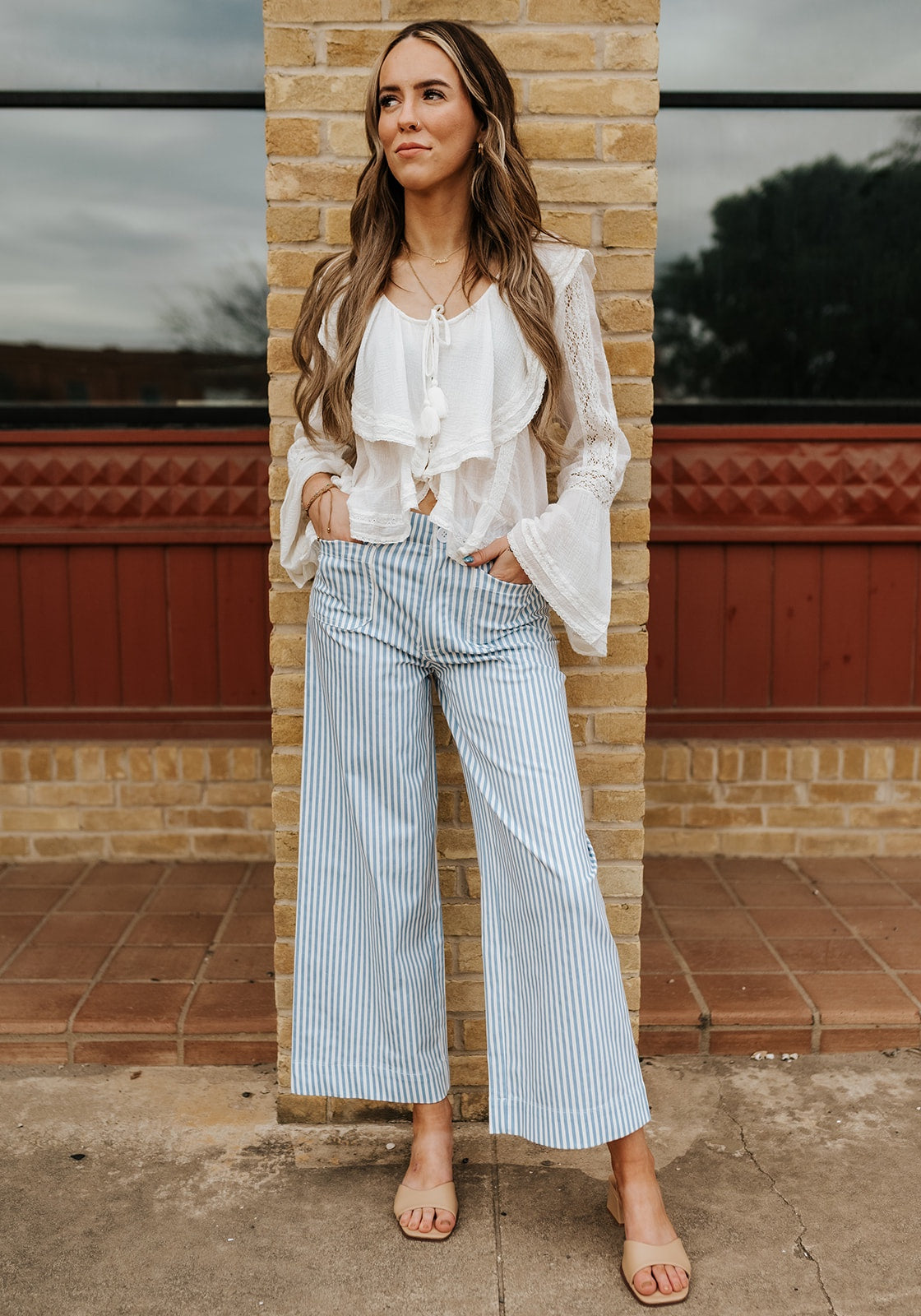 Blue Stripe Stretch Fabric Pants P6122ST