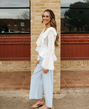 White Ruffle Long Sleeve Top WL11663