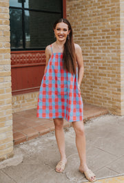 Cherry/Blue Plaid Cami Mini Dress WL25-12215