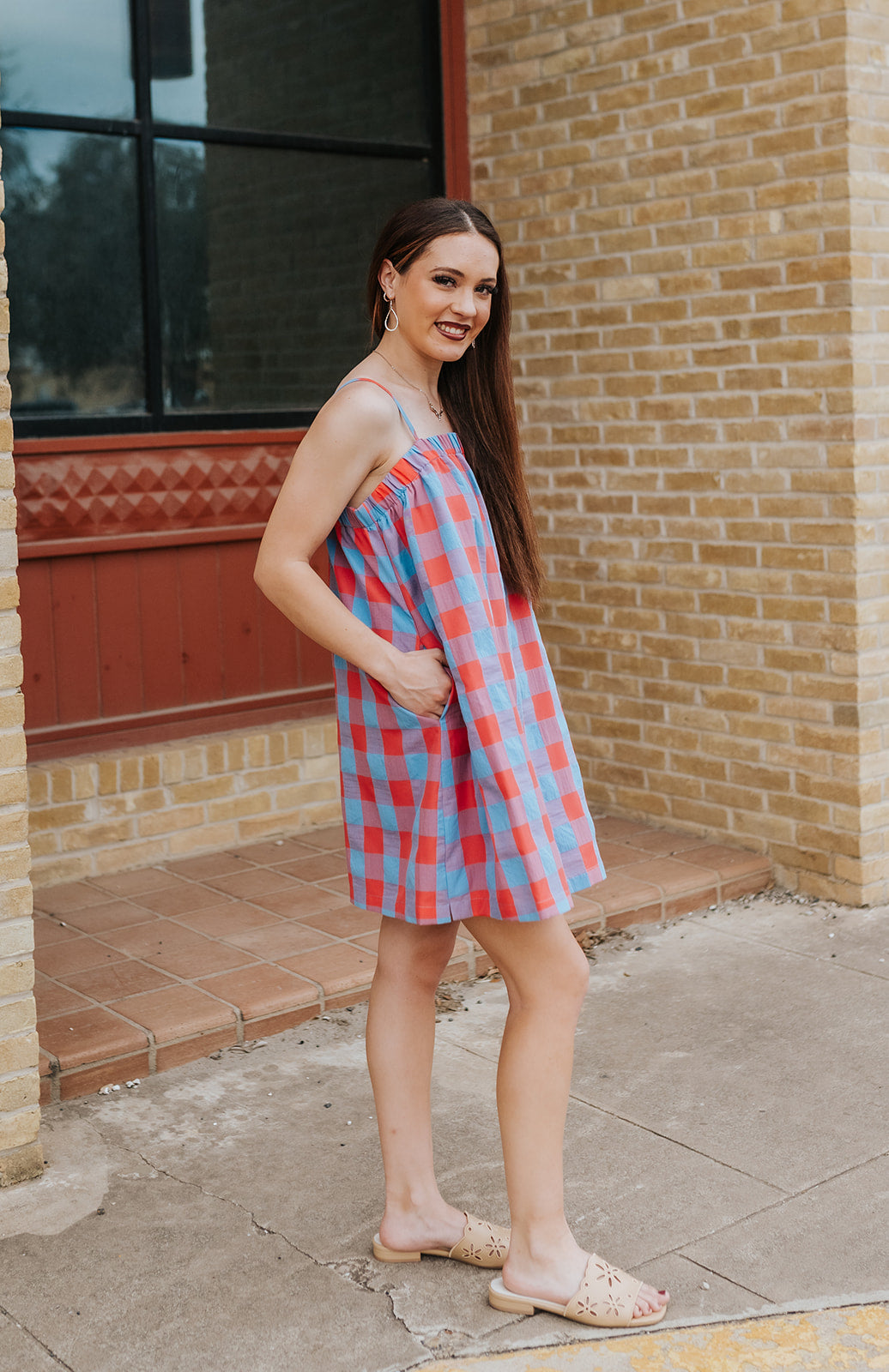 Cherry/Blue Plaid Cami Mini Dress WL25-12215