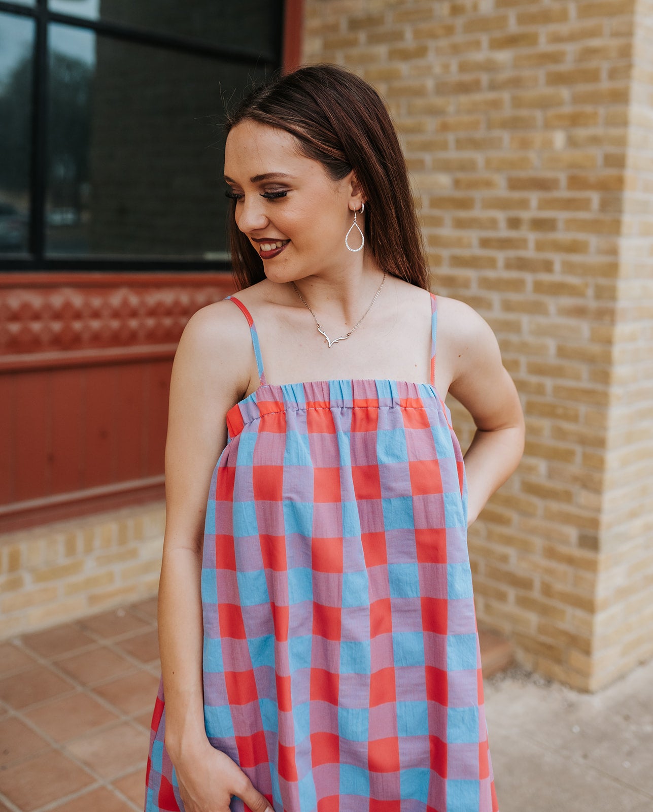 Cherry/Blue Plaid Cami Mini Dress WL25-12215