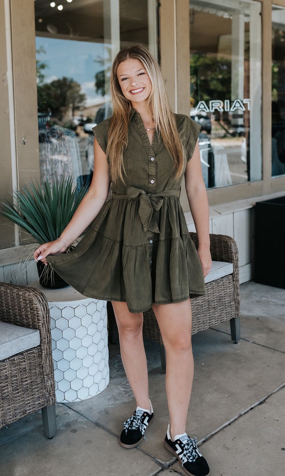 Olive Button Down Collared Dress DT50100