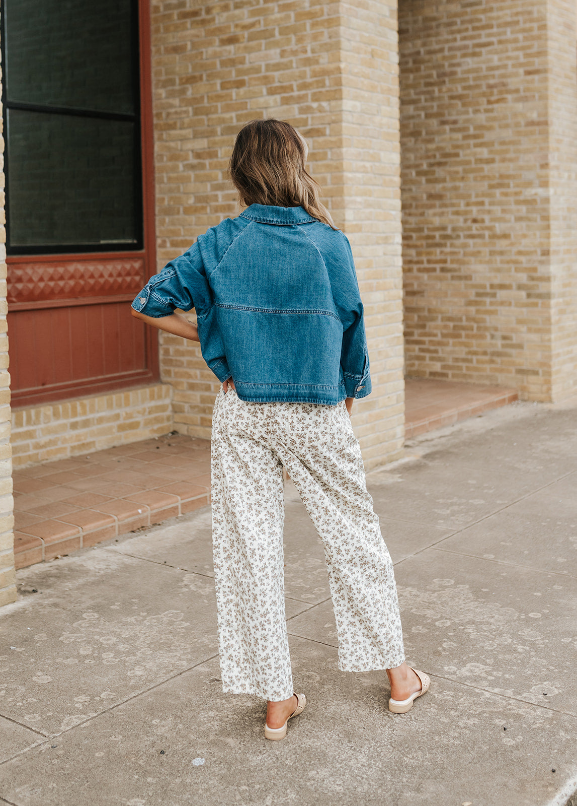 Cream/Taupe Floral Print Twill Barrel Pants