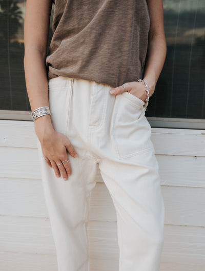 Beige Loose Fit Pants P4052