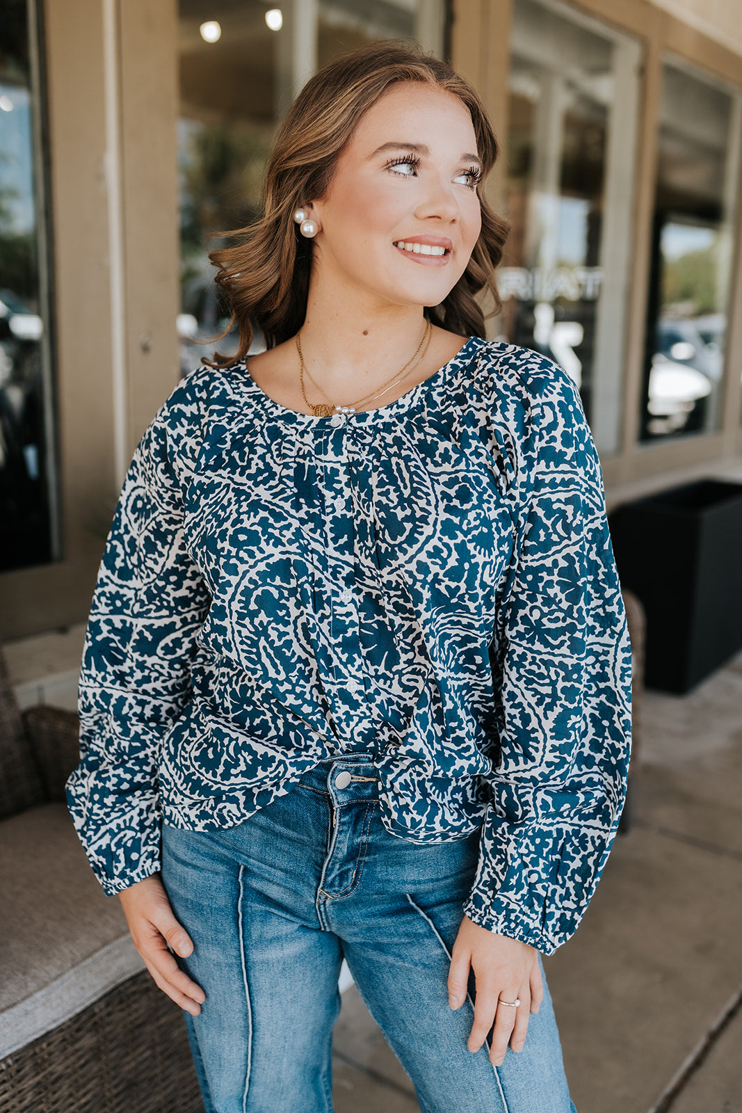 Navy Nomadia Button Up Top VOP11745