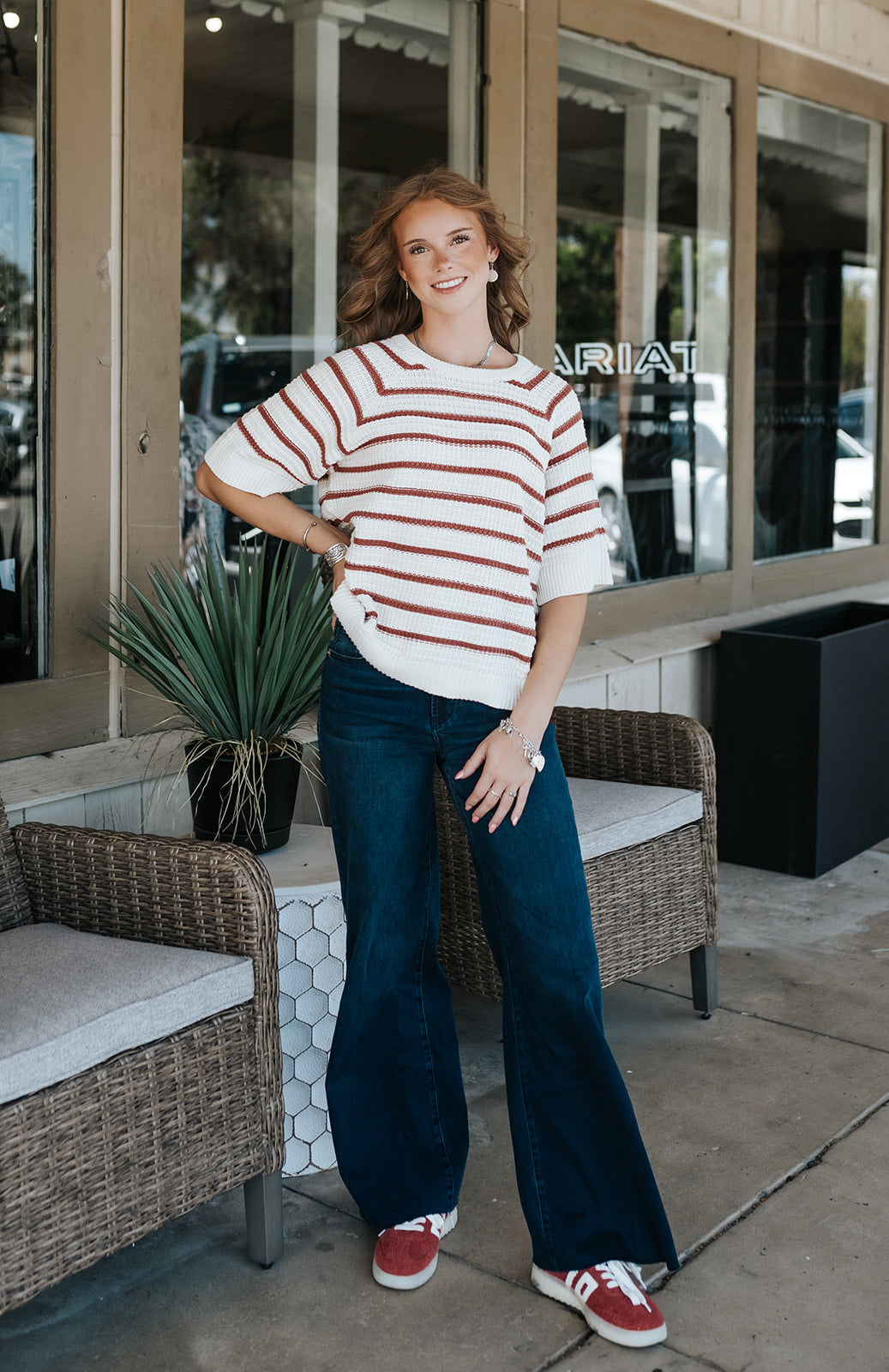 BY Mikala Short Sleeve Marsala Stripe Jumper 20818689