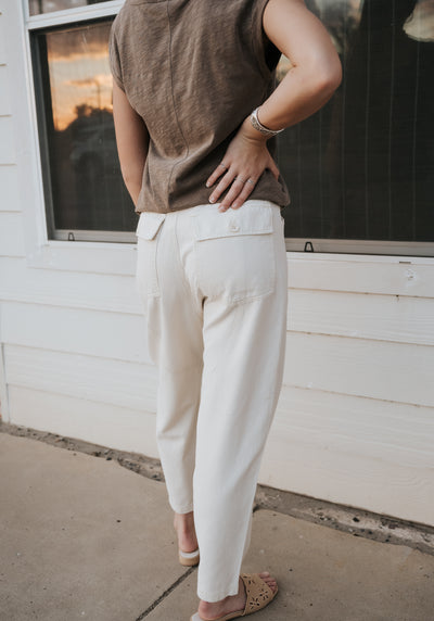 Beige Loose Fit Pants P4052