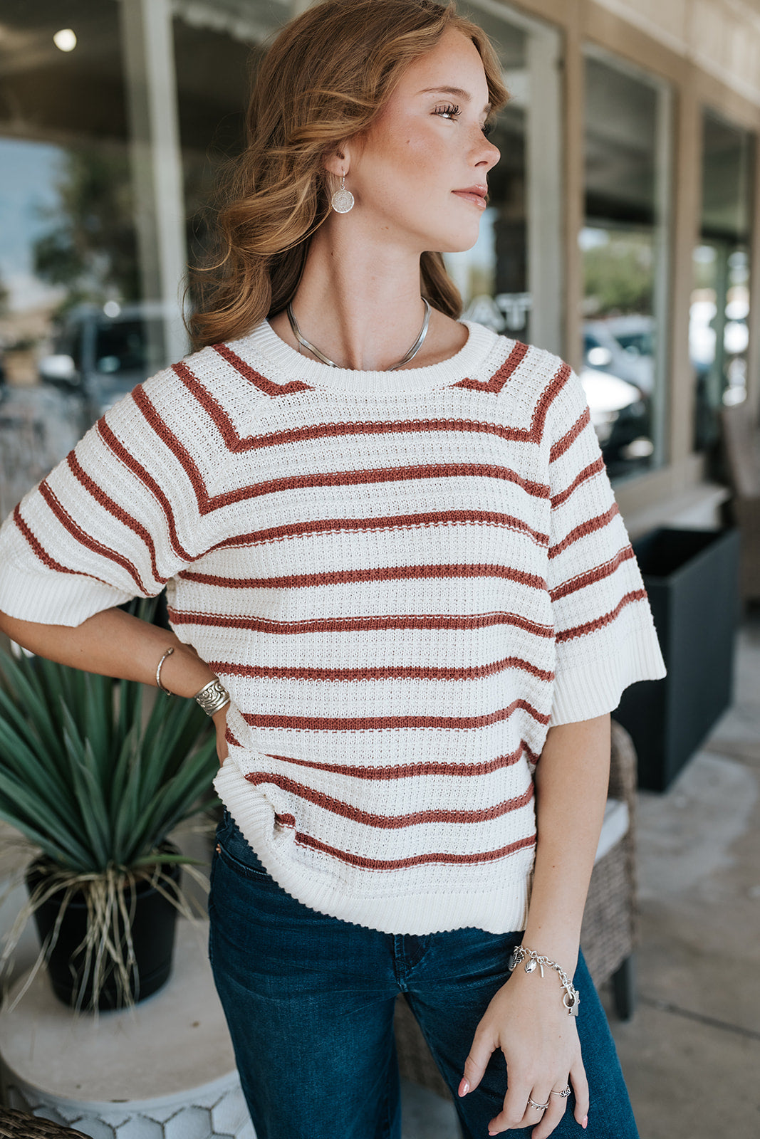 BY Mikala Short Sleeve Marsala Stripe Jumper 20818689