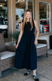Navy Sleeveless Button Up Maxi Dress SWV50335