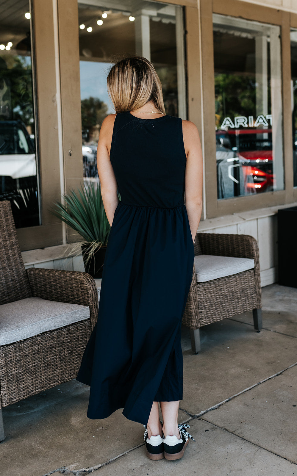 Navy Sleeveless Button Up Maxi Dress SWV50335