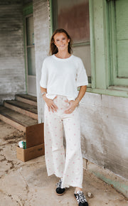 Oatmeal/Pink Falling Petals Polka Dot Pants P10366LL