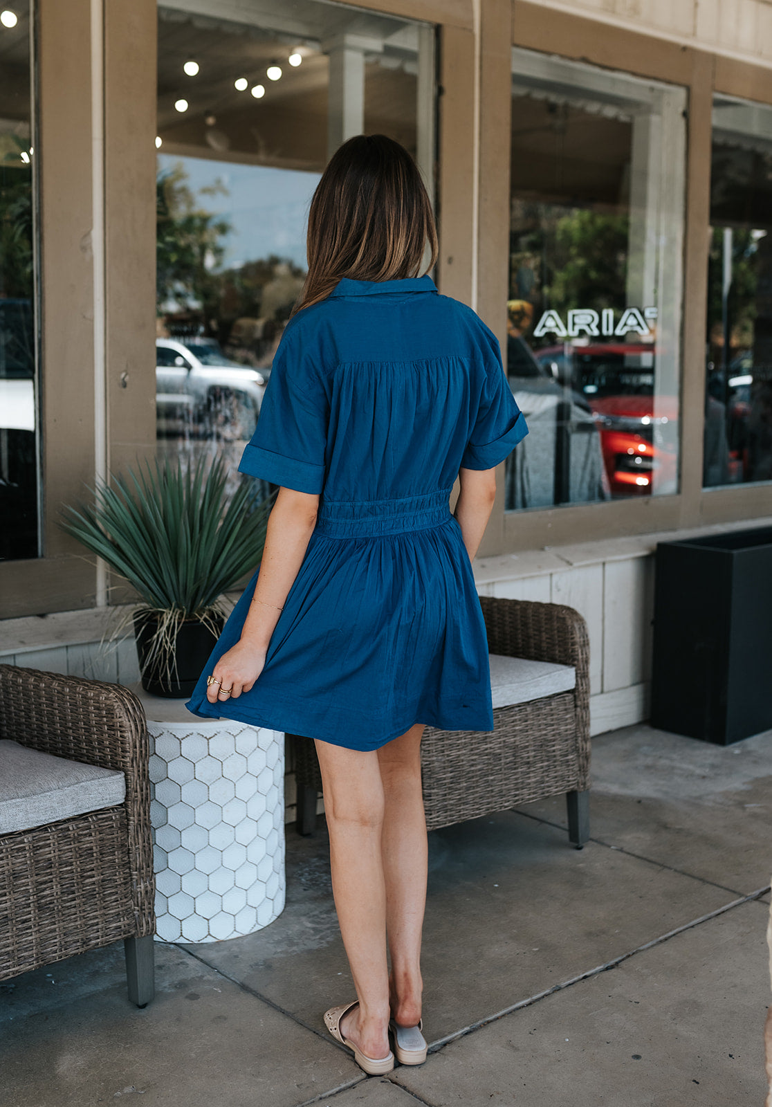 Navy SS Smock Button Dress VO50337