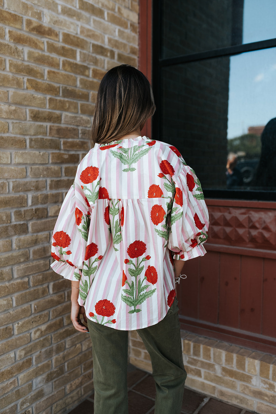 Red/Pink Stripe Flower Printed Blouse IT3546S-11
