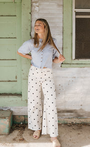 Oatmeal/Navy Falling Petals Polka Dot Pants P10366LL