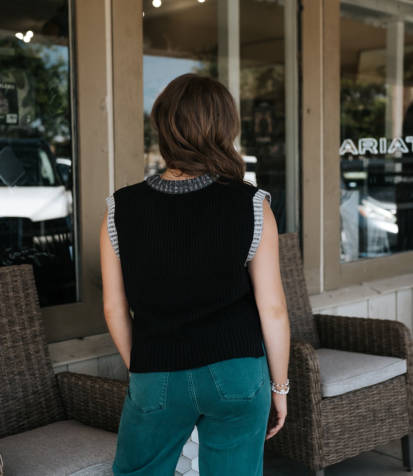 Black/Grey Trim Deep V Sweater Vest SWB11744