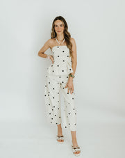 Ivory/Black Polka Dot Strapless Top and Barrel Pant Set IST6128-B