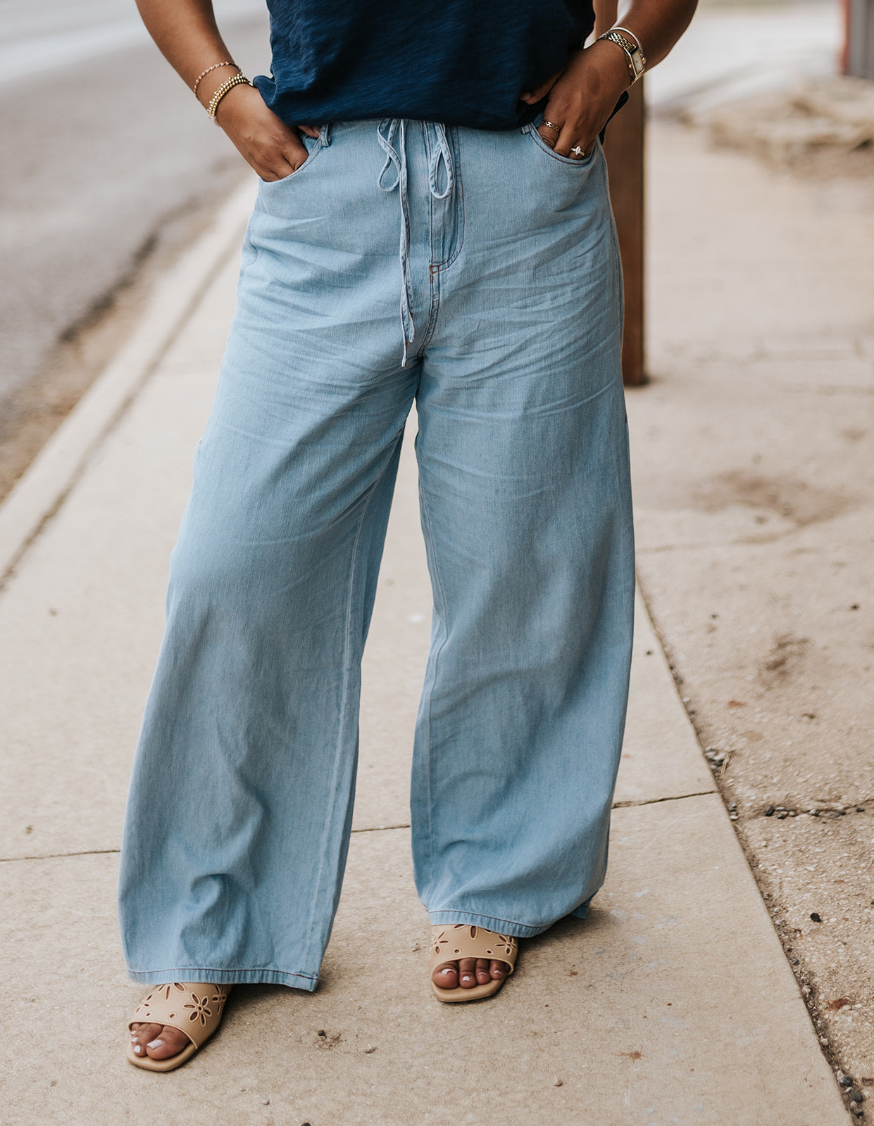 Relaxed denim Pants with Drawstring Waist DS0968
