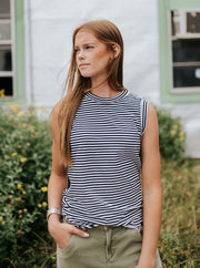 Black/White Stripe Zo Tee