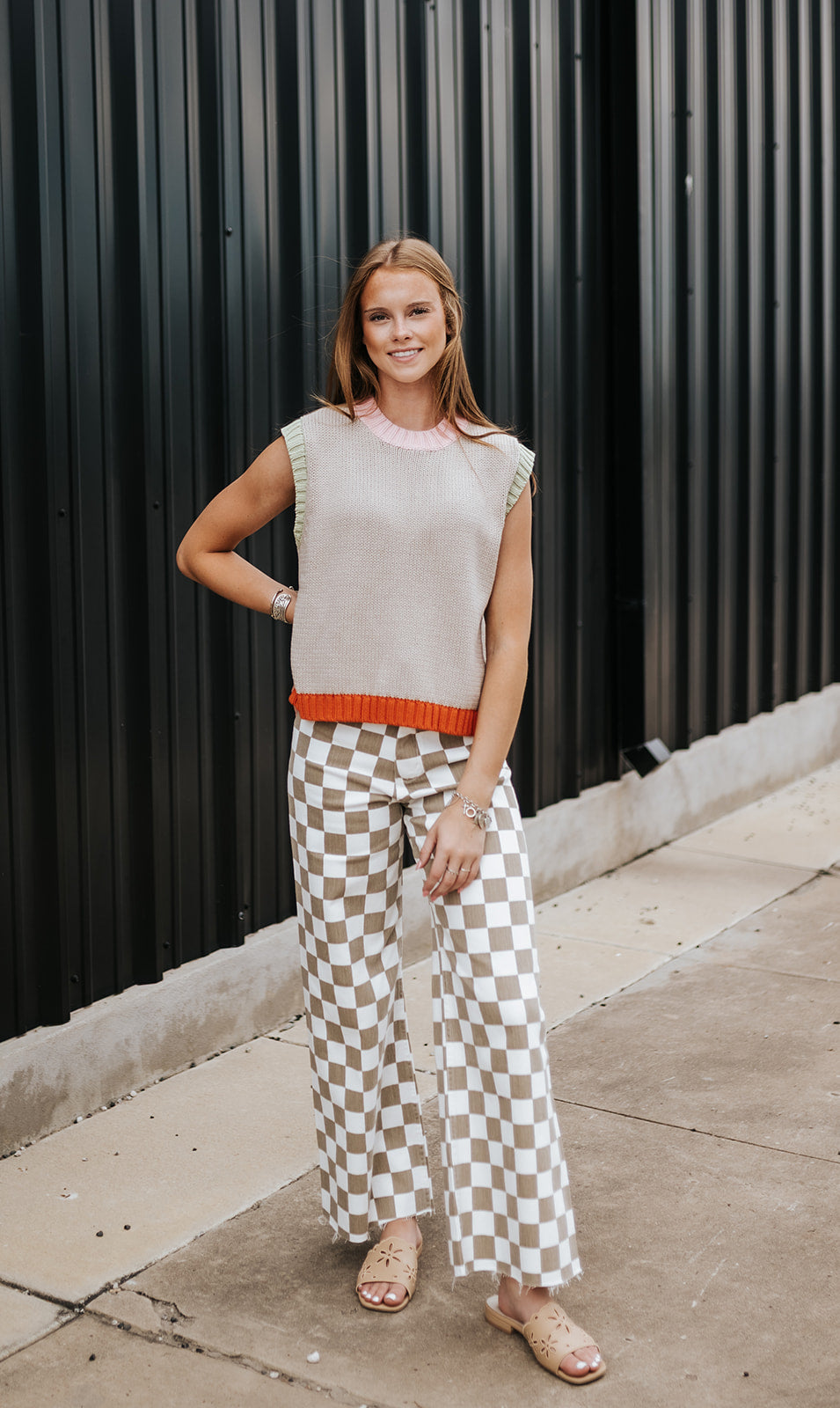 Tan Checkered Pants P7497