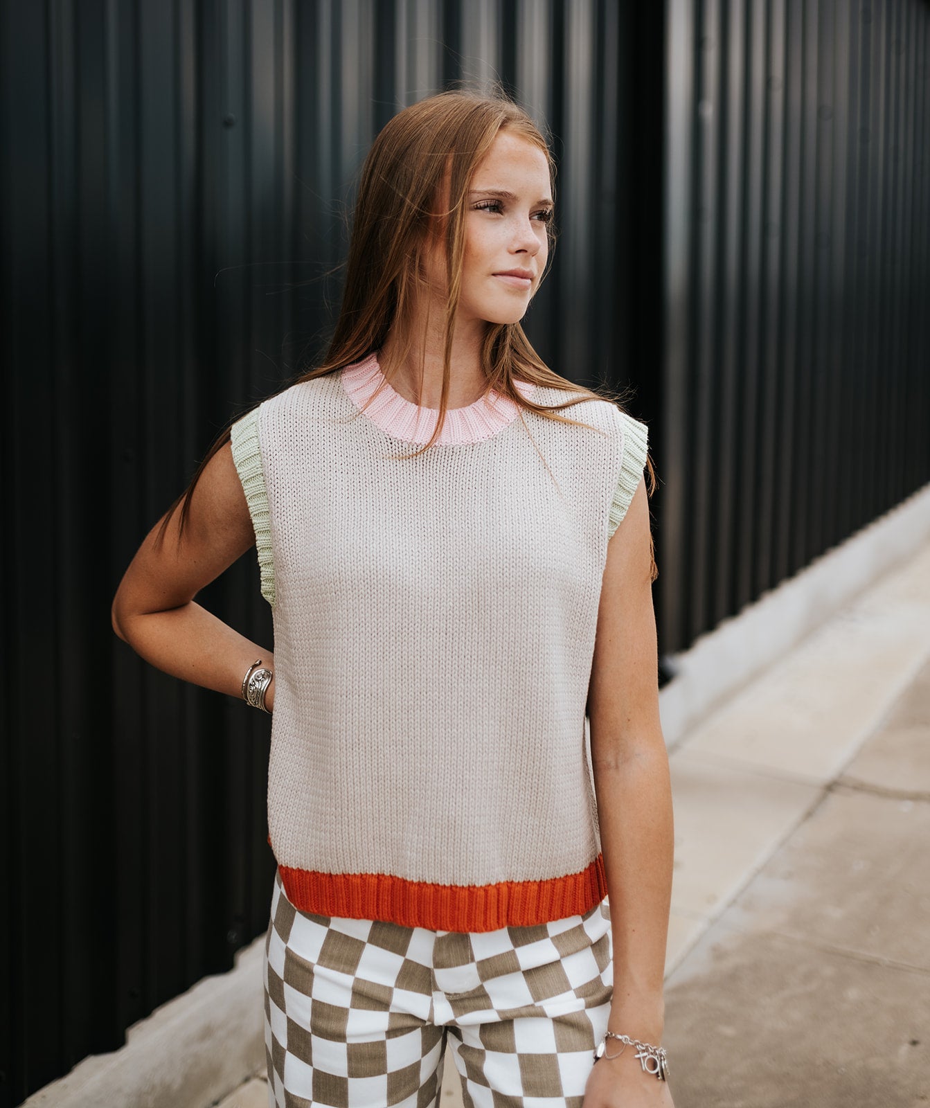 Oatmeal Sleeveless Top T7426