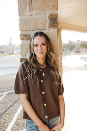 Brown Short Sleeve Cardigan SWJ2754