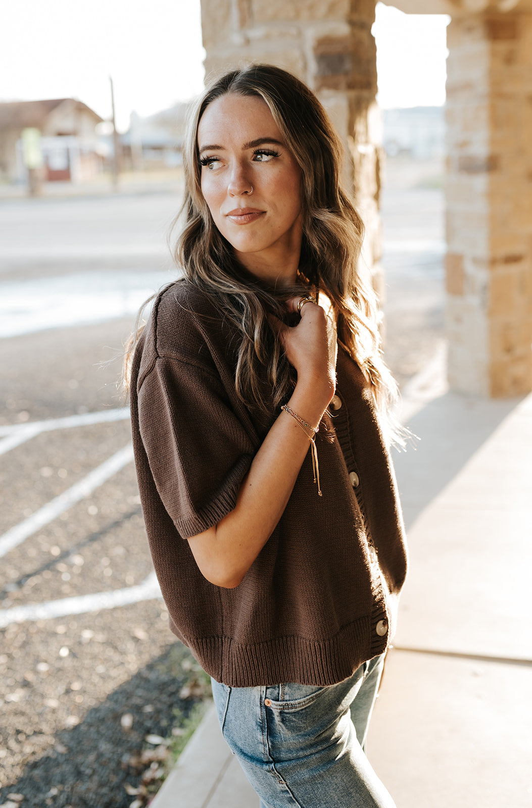 Brown Short Sleeve Cardigan SWJ2754