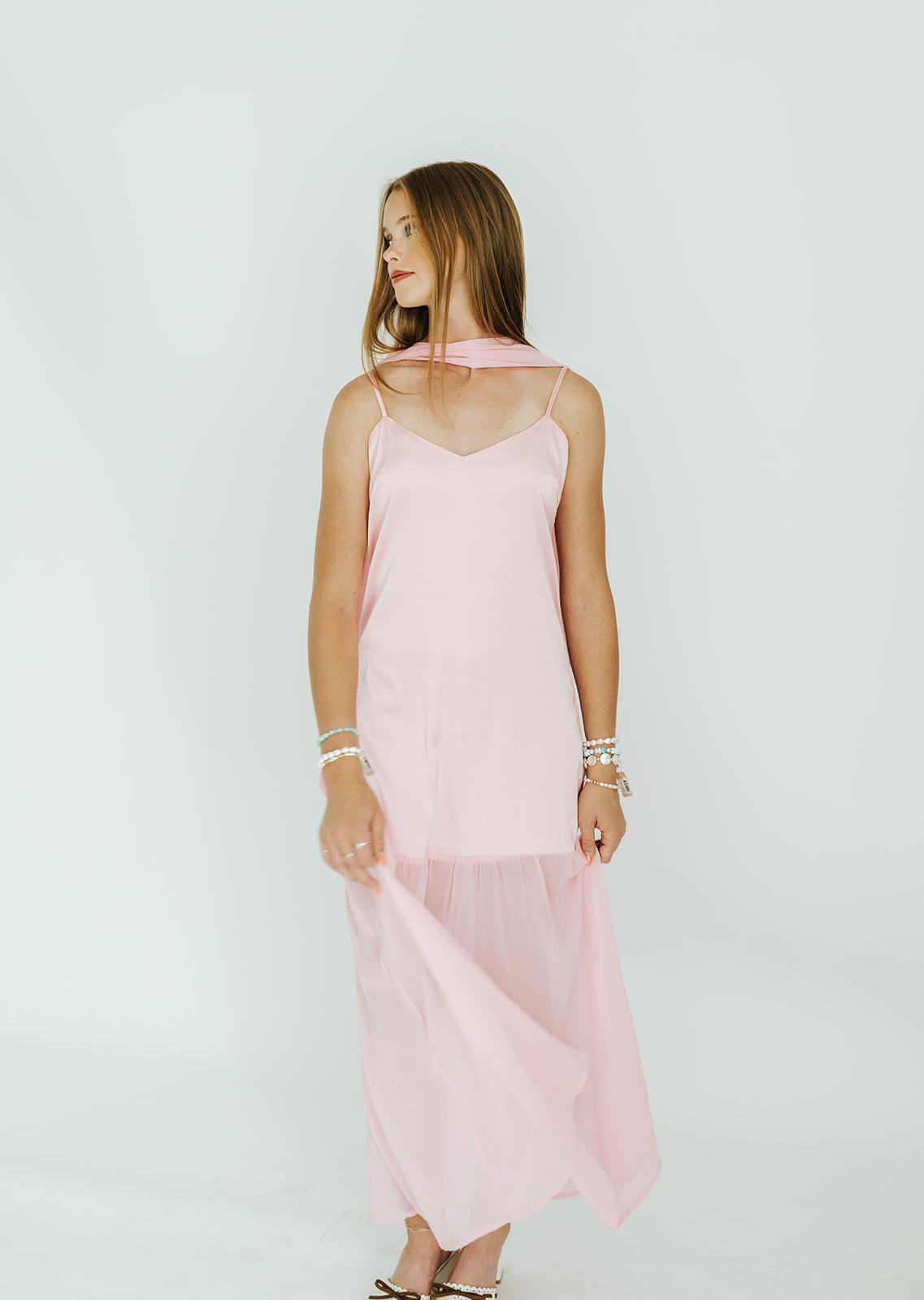 Pink Maxi Dress with Scarf CD06525