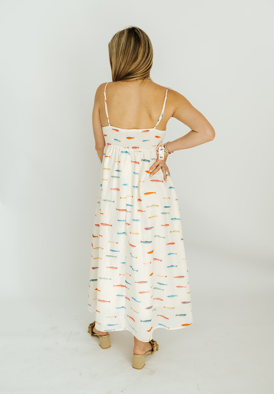 Cream Fish Print Midi Dress BD5983-B