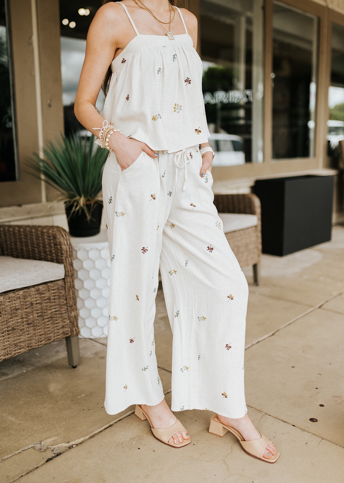 Beige Gauze Wide Leg Pants P7496ST