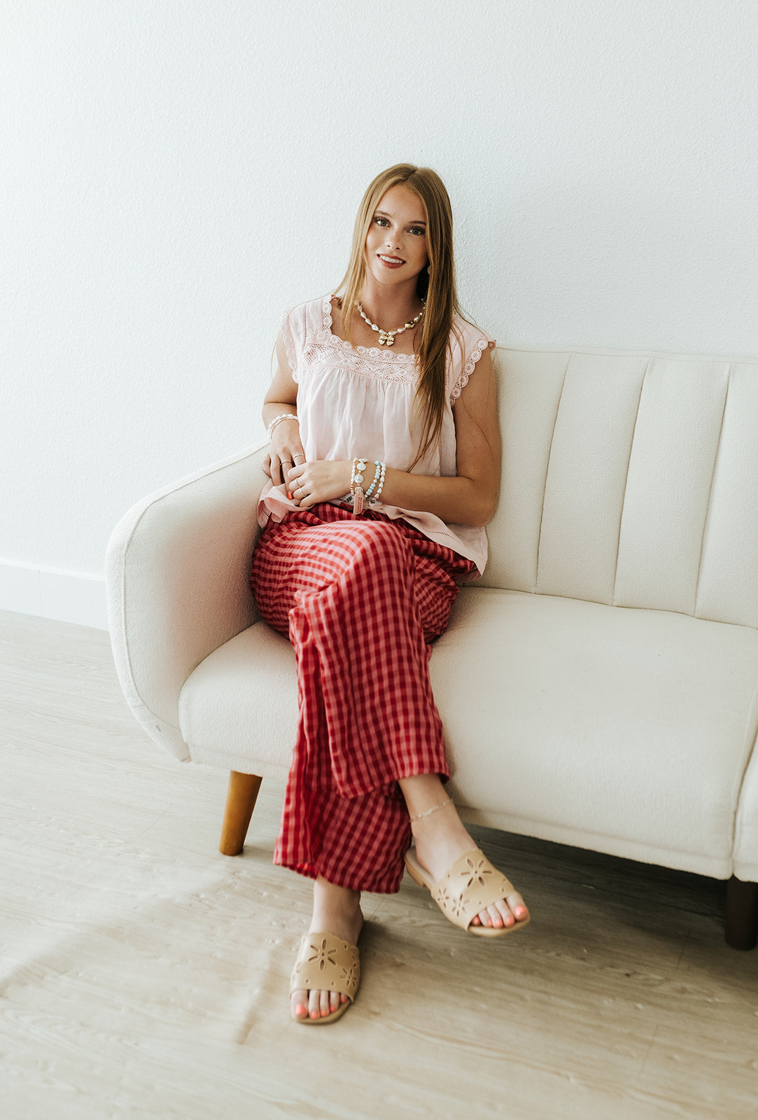 Fuchsia Gingham Drawstring Pants BP6639-K