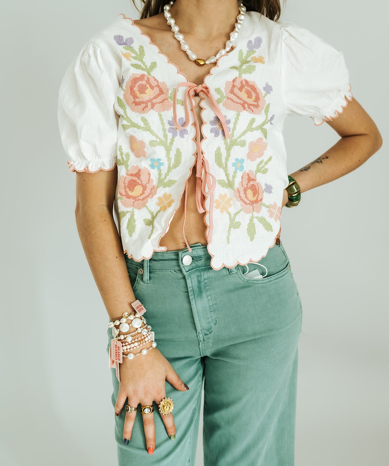 Off White Floral Embroidered Top EC10359