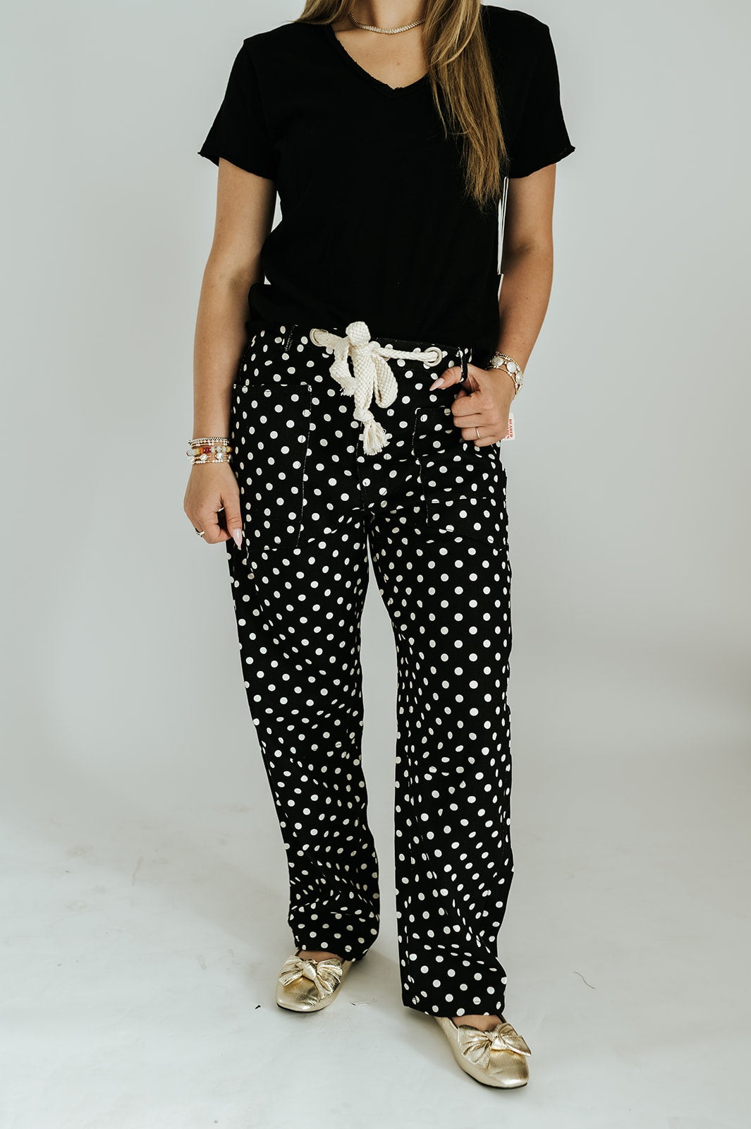 Black Polka Dots String Barrel Pants P10298LL