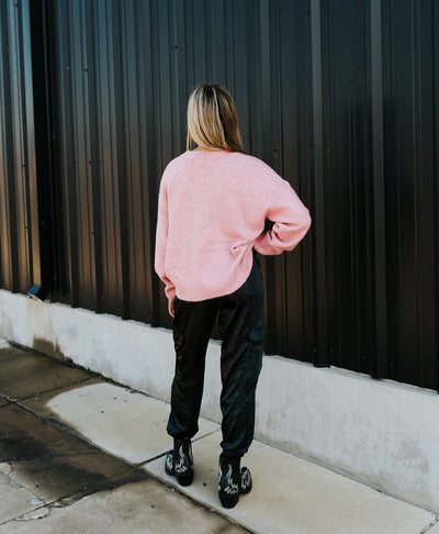 French Pink Embroidered Cowboy Knit Sweater BRW0280-42