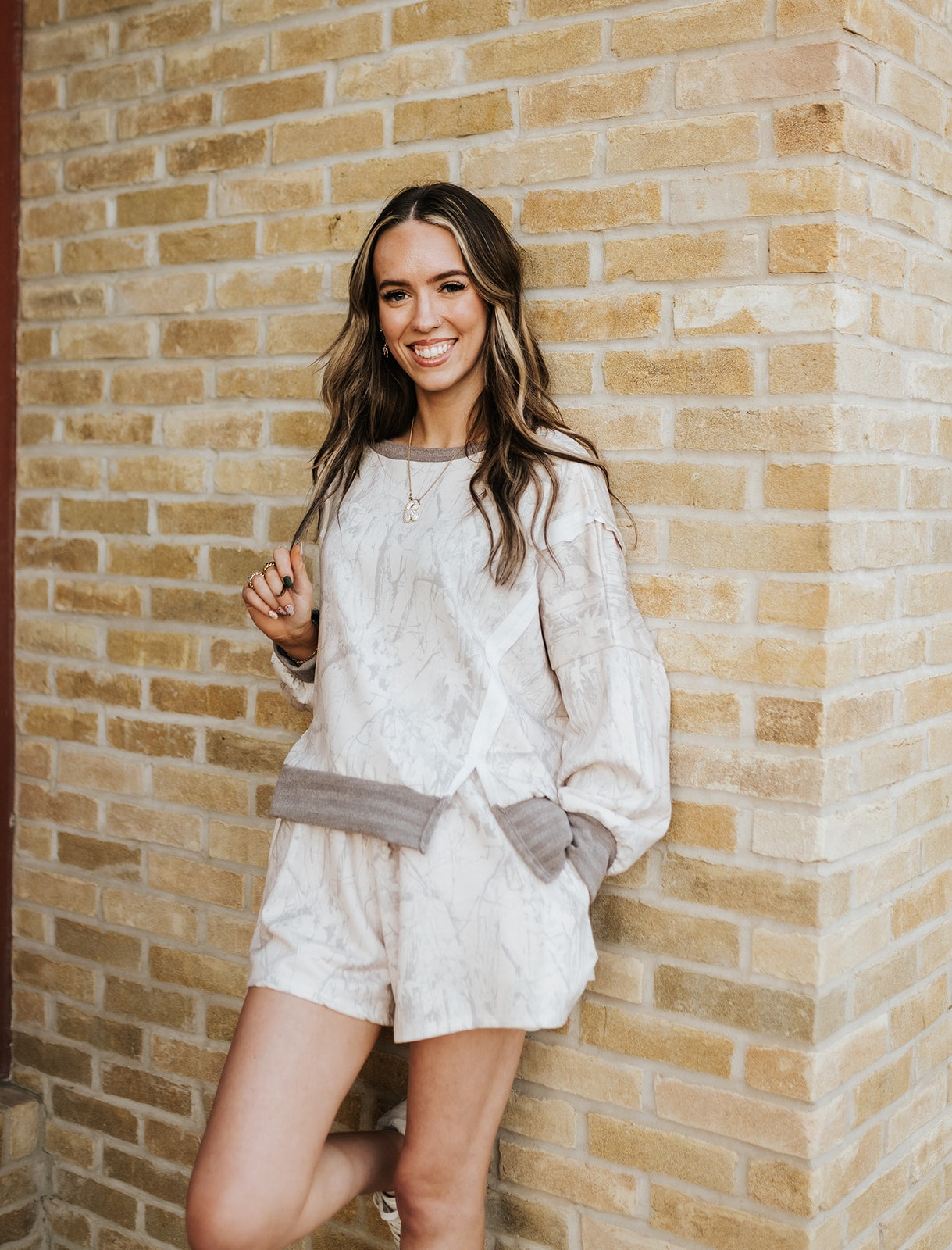 Taupe Raw Edge Long Sleeve Top T2648A